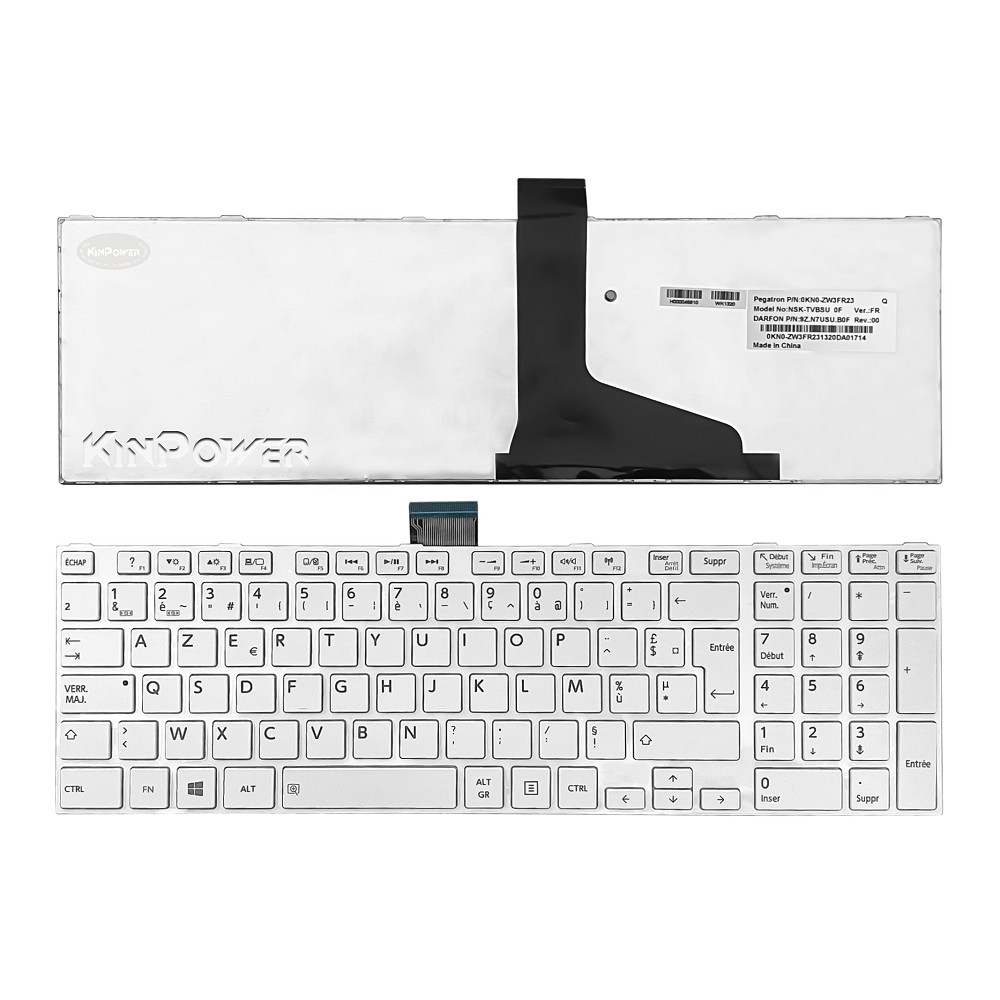 Clavier Azerty français Toshiba Satellite P870 P875 blanc de rechange avec pavé numérique