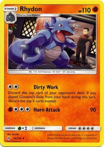 Pokemon Rhydon - 94/214 - Uncommon NM-Mint Unbroken Bonds