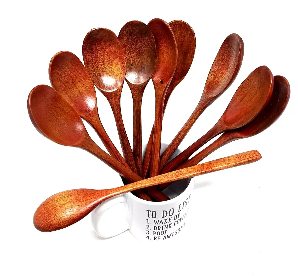 Wooden Spoon Long handle Wooden Spoon For Soups Coffee Cooking Desert (5 Spoons)