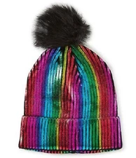 GB Girls Metallic Faux Fur Hat Knit Beanie Pom Pom Pick Color New