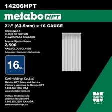 Metabo 14206HPT Straight Strip 2-1/2” x 16 G Collated Finish Nails 2500 Per/Box