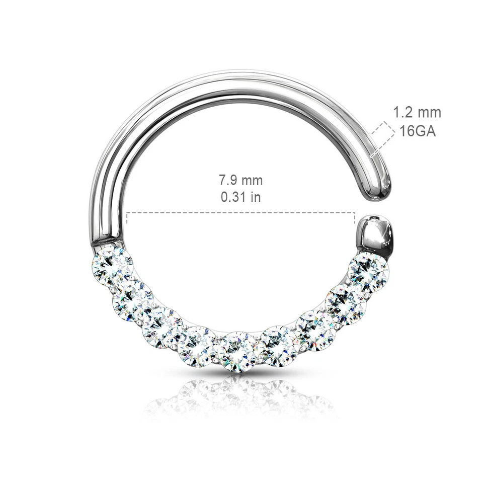 Conjunto de medio círculo línea circonita cúbica anillo aro flexible oreja cartílago daith perforación tabique Foto 2 de 4