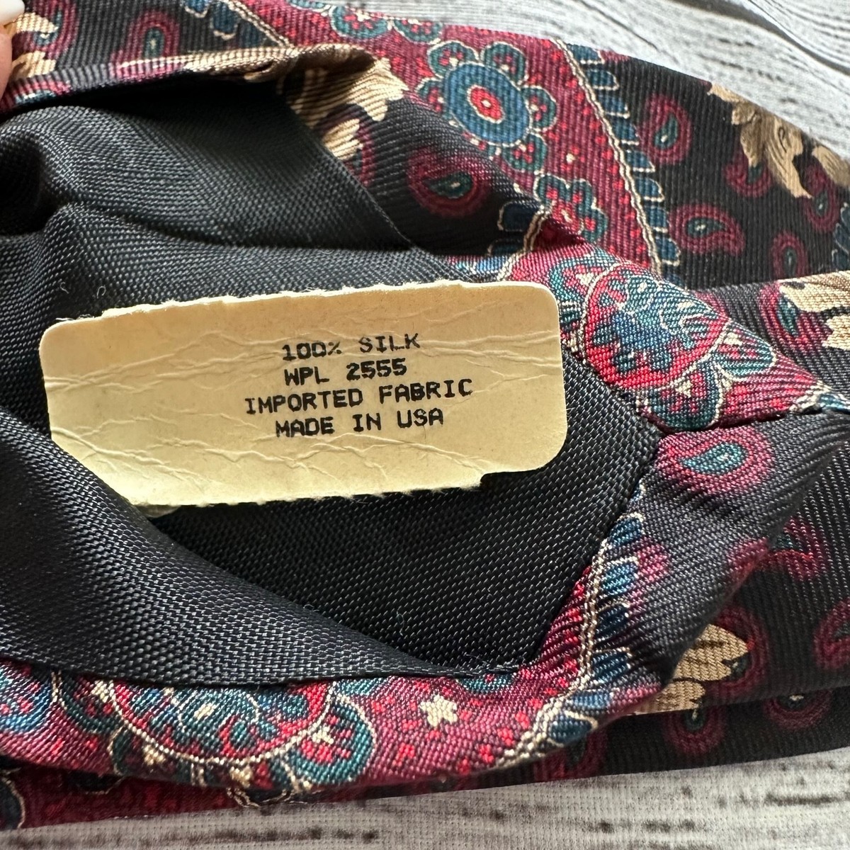 Bill Blass Burgundy Paisley Silk Necklace Tie with Gold Script 3- Fold Untipped Paisley Silk Tie - Burgundy / Gold / Forest  main image 4