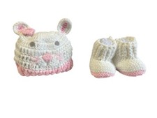 Quiltex Crocheted Baby Hat Booties Set With Bunny Design