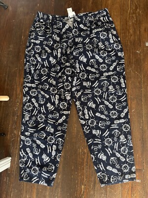 Leslie Fay Navy/ White Size 20 W 100% Cotton Capri Pants. EUC. SFH