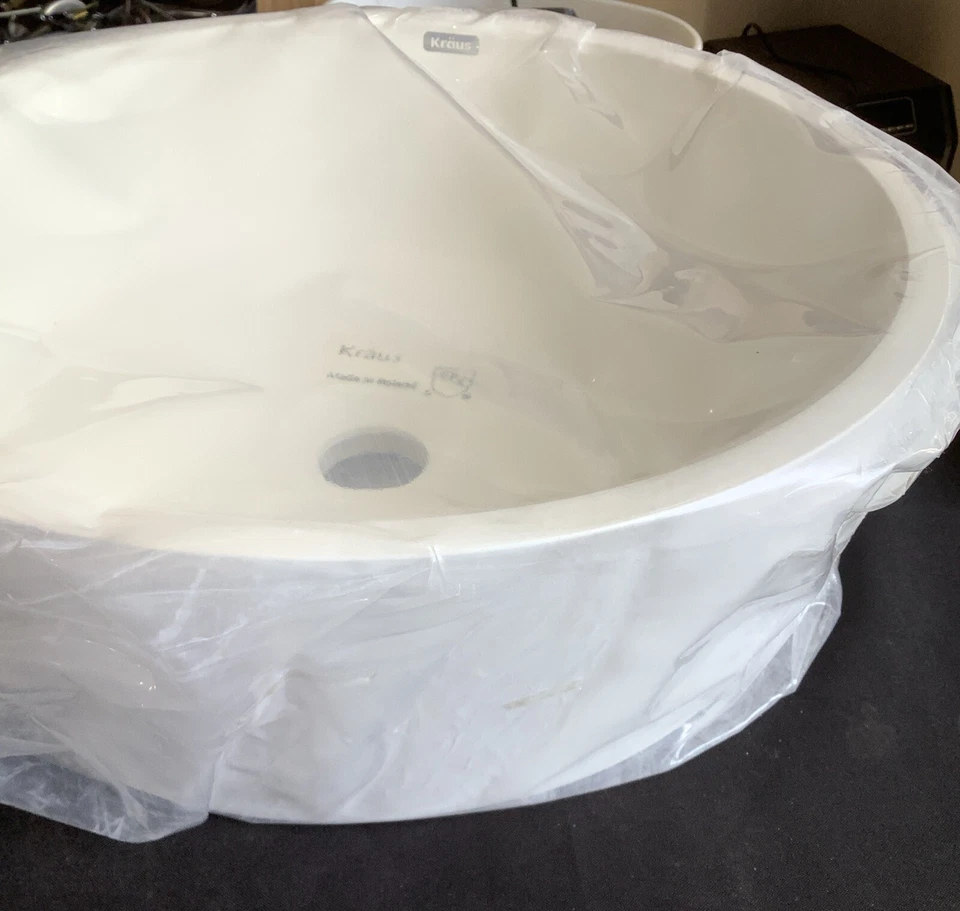 "Fregadero de baño Kraus 15"" blanco recipiente redondo KSV-1MW RM5" Foto 3 de 4