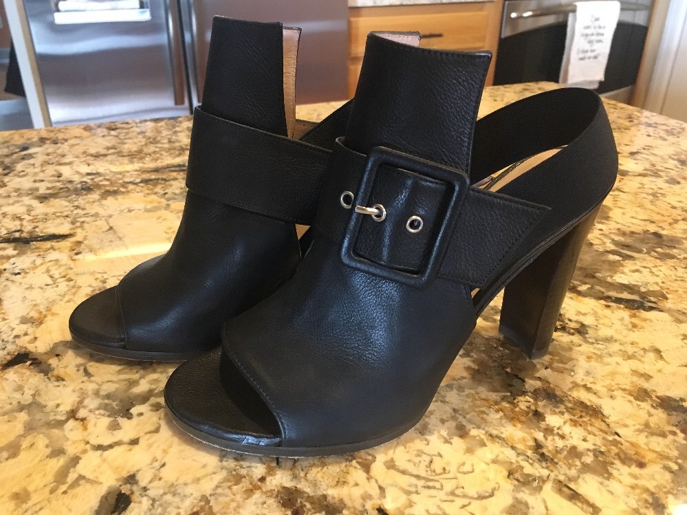 STUART WEITZMAN オフントゥヒルサンタル S2867 BLK Stuart Weitzman Black Leather Open Toe High Heels Slingback