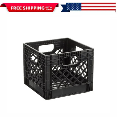 Juggernaut Storage 16QT Heavy-Duty Plastic Square Milk Crate Black for Any Room