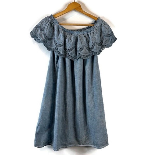 Knox Rose Damen Sommerkleid Größe M Blau Häkel Rüschen Ausschnitt Bauern Boho