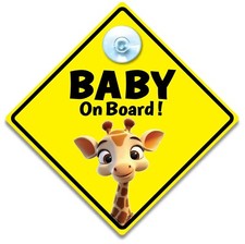 Giraffe Baby on Board Sign, Cute Baby Giraffe Car Sign with Suction Cup 14cm