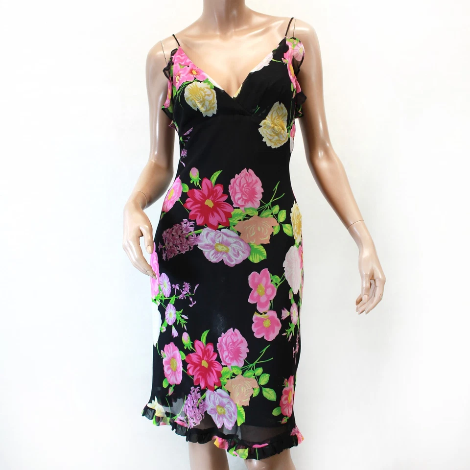 Vestido babydoll de hadas forrado de seda estampado floral Tessuto Y2K sin mangas XS Foto 2 de 4