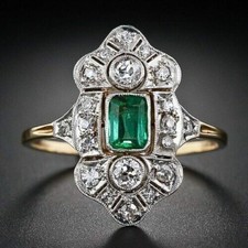 Art Deco Style 2.00 Ct Emerald  Lab-Created Diamond Engagement Ring 925 Silver