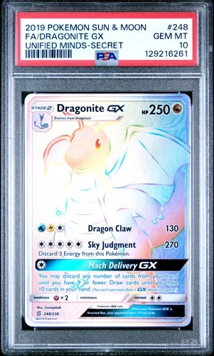 2019 POKEMON SUN & MOON UNIFIED MINDS SECRET #248 FULL ART/DRAGONITE GX PSA 10