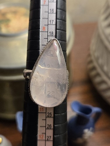 925 Silver Plated Rose Quartz Teardrop Gemstone Ring Size 9.75