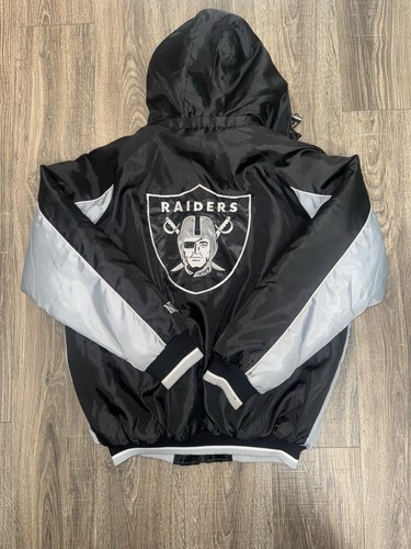 Vintage 90’s 00’s NFL Oakland Raiders Removable Hoodie Puffer Jacket Size L Men - Picture 5 of 13