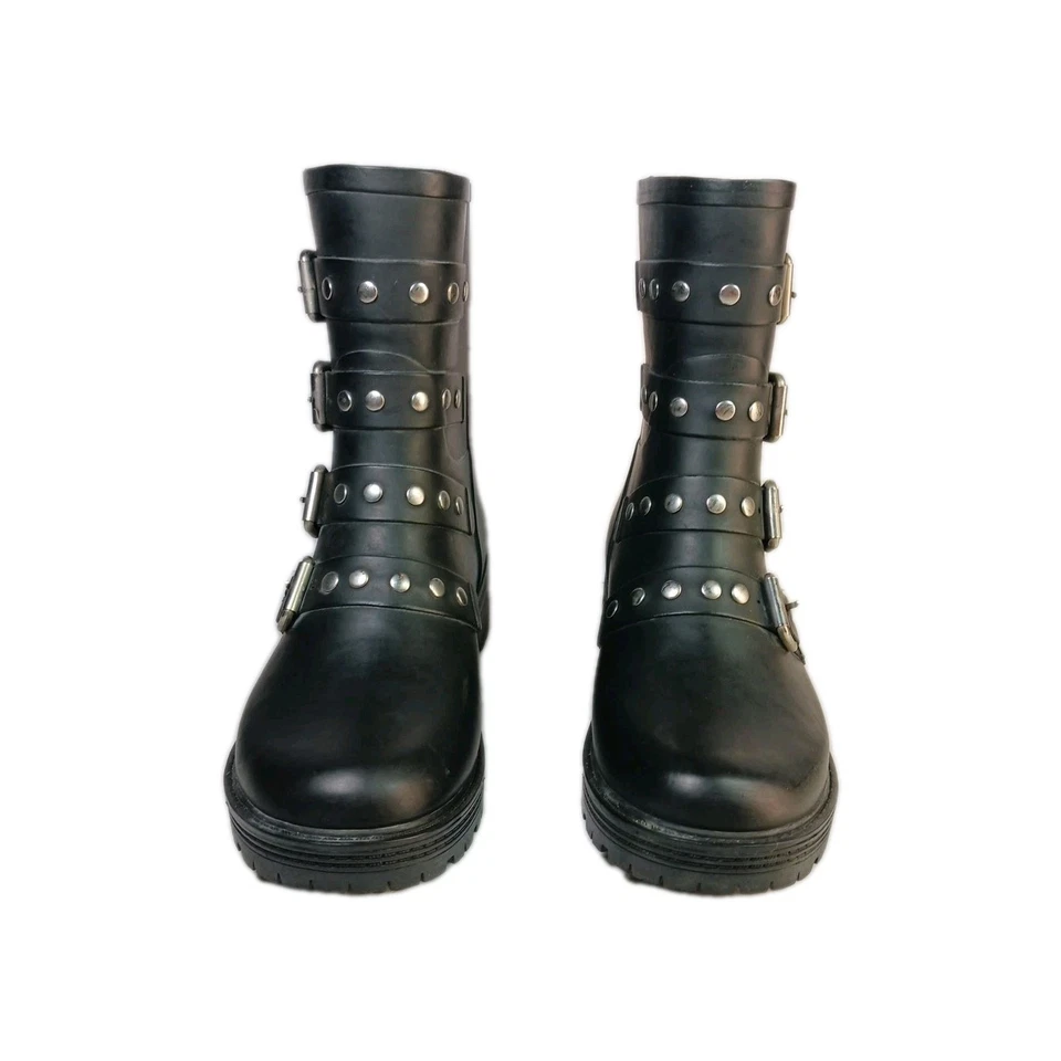 Bota de Lluvia STEVE MADDEN Thunder Negra Para Mujer Talla 7 M Impermeable Moto Hebillas Foto 2 de 4