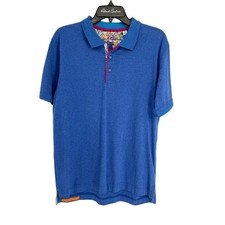 Robert Graham Westan Short Sleeve Knit Polo Shirt Solid Heather Blue M