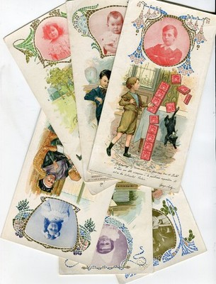 GlanzbilderOblaten scraps Karte Litho Poulain Berühmte Kinder 6 Karten 17,9 cm