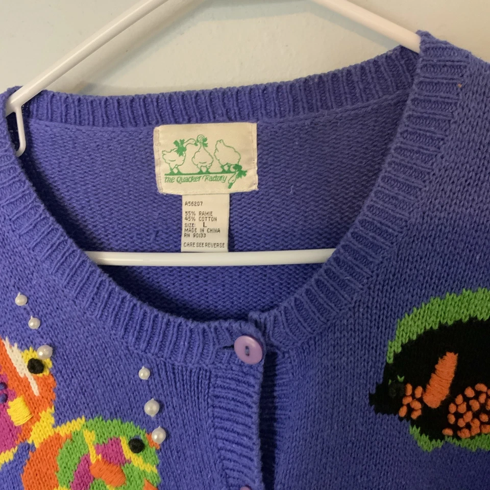 The Quacker Factory Woman's Large Knit Cardigan Sweater Ocean Fish Ocean Purple - Image 2 of 4