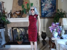 Alexander McQueen Red & Black Zebra Print Knit Sheath Dress Size M