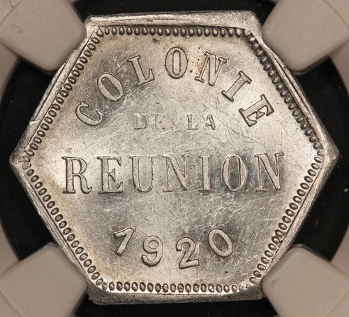 1920 Reunion 10 Centimes Aluminum Bank Token - NGC MS 62 - KM# Tn2 - Lec-48