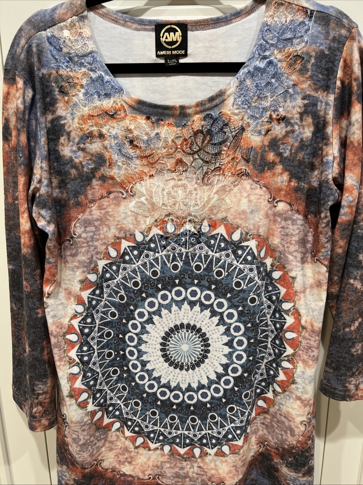 Ameri Mode Tunic Lace Rhinestone Tie Dye Size L/X… - image 2