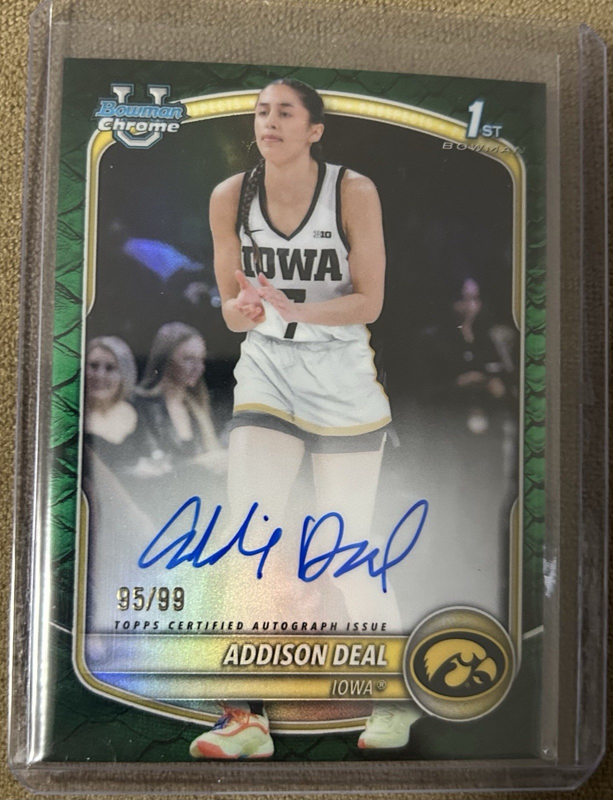 2025-26 Bowman Addison Deal Green Reptilian On Card Auto 55/99 1st Bowman Iowa