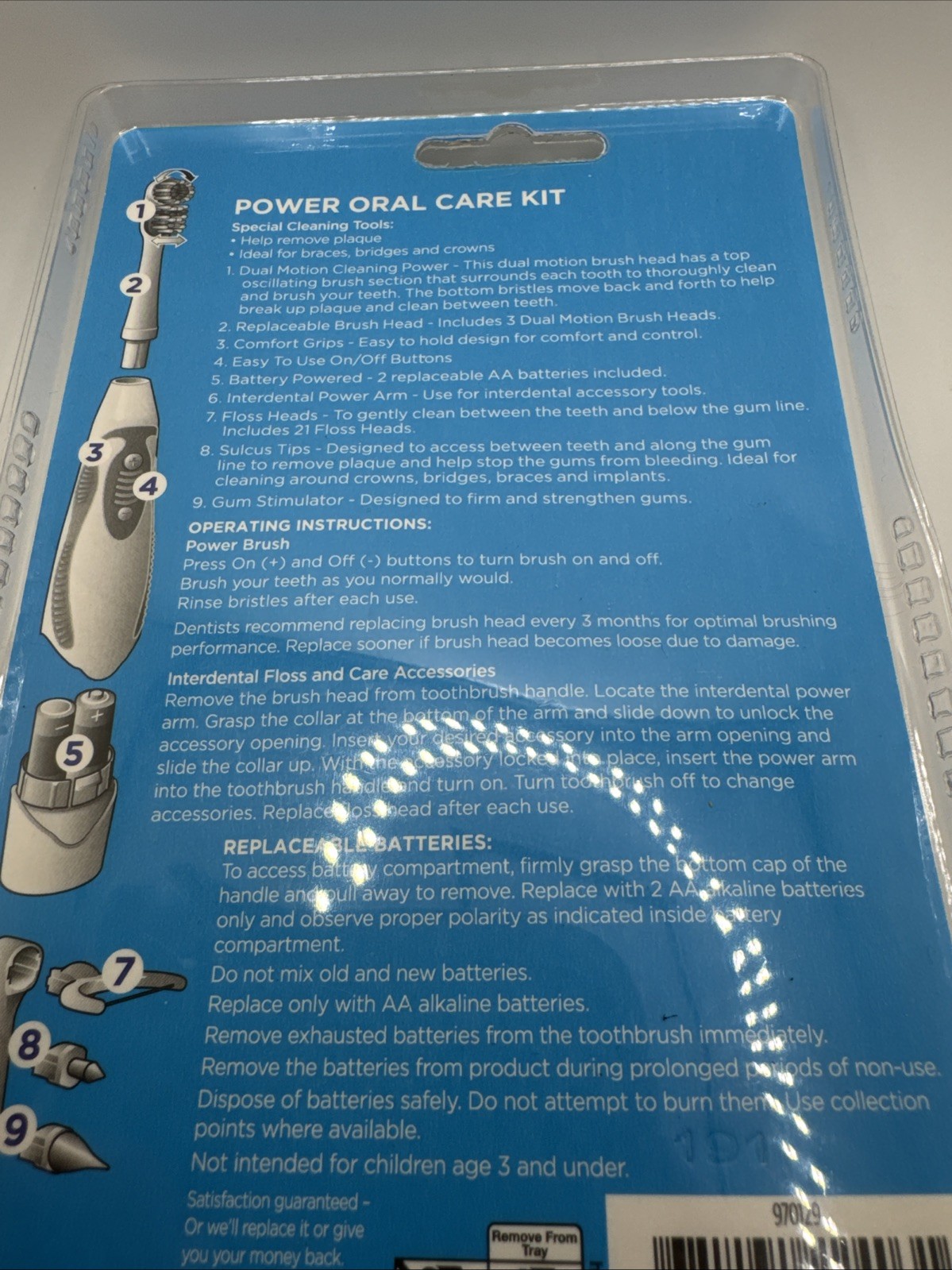 Equate Dual Motion Power Oral Care Kit Toothbrush Floss Heads Sulcus Tips