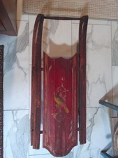 ANTIQUE 19th C. 32" HAND PAINTED WOOD RED SLED BIRD MOTIF