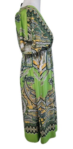 New Directions grün gelb schwarz Paisley Empire Taille Kleid Kurzarm Gr. S - Bild 3 von 8