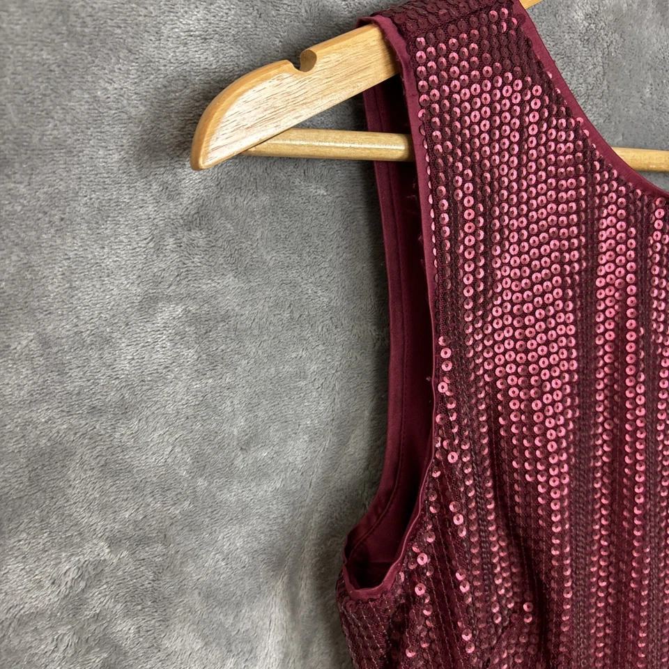 Vestido Jessica Simpson Mujer 6 Granate Lentejuelas Plumas Años 20’s Aleta Cóctel Foto 4 de 4