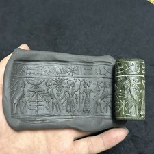 Ancient Jade Stone Roman kings And Animals Intaglio Rare Cylinder Seal Bead