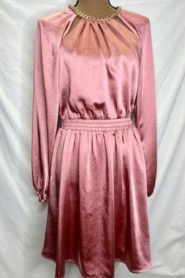 NWT MICHAEL KORS Dusty Dark Blush Pink Satin Sateen Long-Sleeve Dress;  SMALL | eBay