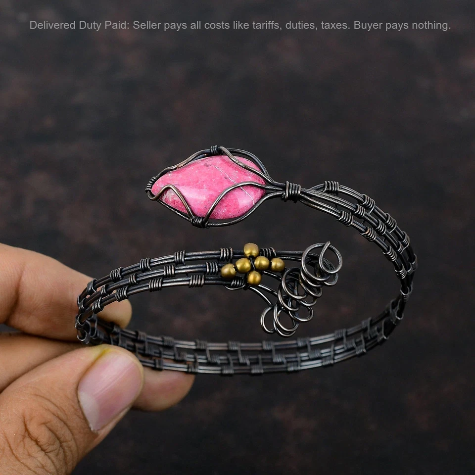 Black Friday Deal Copper Thulite Gemstone New Wire Wrapped Artisan Cuff Bracelet - Image 2 of 4