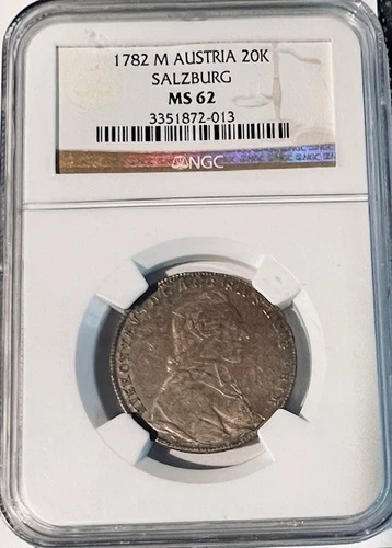 Austria 20 Kreuzer 1782 M NGC MS 62 UNC Silver Salzburg Top Population