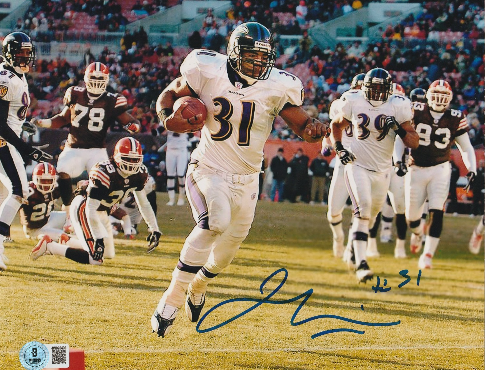 JAMAL LEWIS BALTIMORE RAVENS BECKETT AUTHENTICATED ACTION SIGNED 8x10 