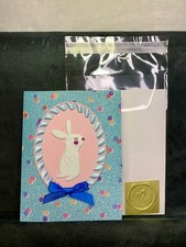 Happy Easter Card Handmade Adorable Bunny Baby Blue Sparkle Eggs