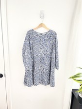 Old Navy XL Blue White Floral Long Sleeve Babydoll Shirt Dress Women’s XL