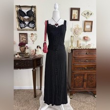 90's vintage dainty coquette black polkadot slinky style maxi dress