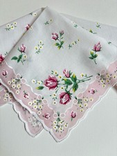 Beautiful New LuRay Pink Rose Handkerchief Hankie With Lovely Scalloped Border