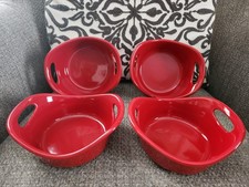 Rachel Ray Bake Stonewear Dishes Red 12oz Set of 4 Handles Oven Dishwasher Safe