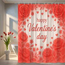 Valentine's Day Floral Shower Curtain - Red Roses and Hearts