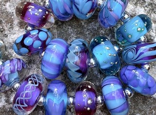 FRISKEY handmade Lampwork Art Glass Beads Aqua & Purple !!!