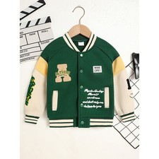 Toddler Kids Girls Boy's Trendy Embroidery Letters Print Jacket Baseball Collar
