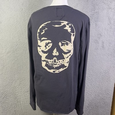 Zadic & Voltaire Shirt Womens M Gray Skull V Neck Long Sleeve Y2K Rocker Goth