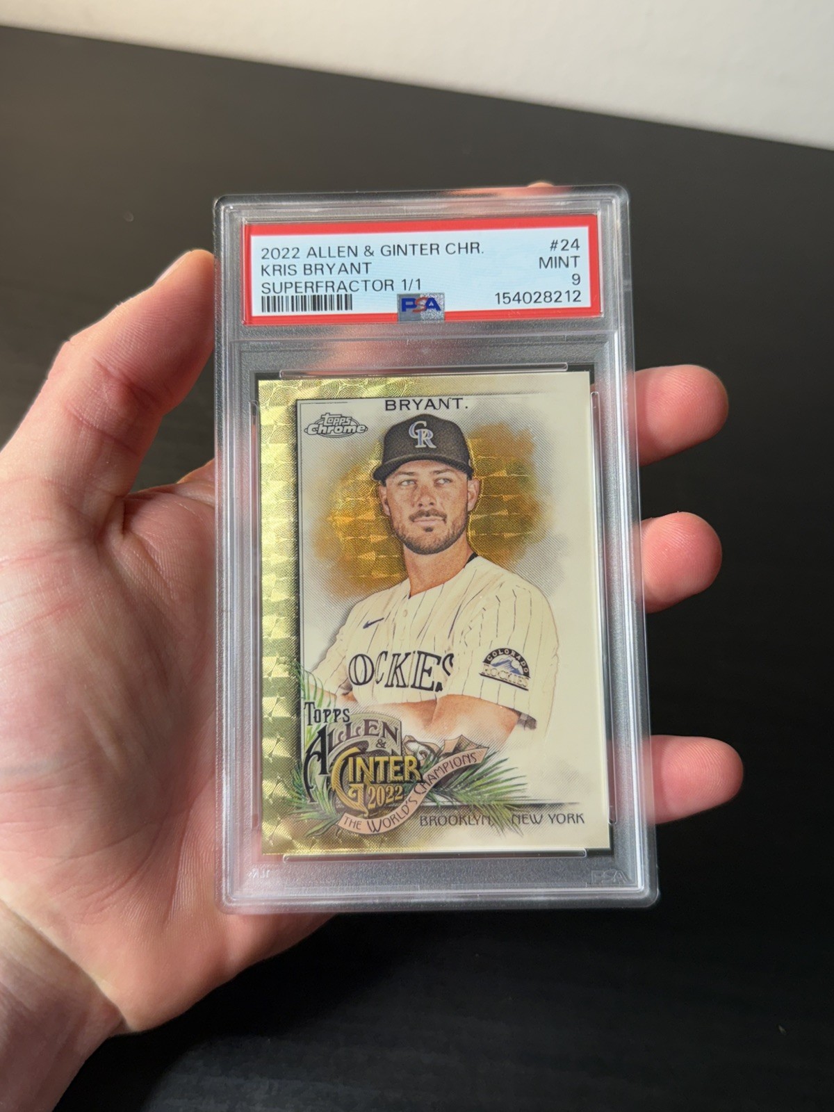 2022 Topps Allen & Ginter Chrome #24 Kris Bryant 1/1 Superfractor PSA Graded view 1