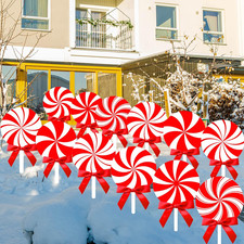 Christmas Outdoor Yard Signs Peppermint Corrugated Yard Decorations with Stakes