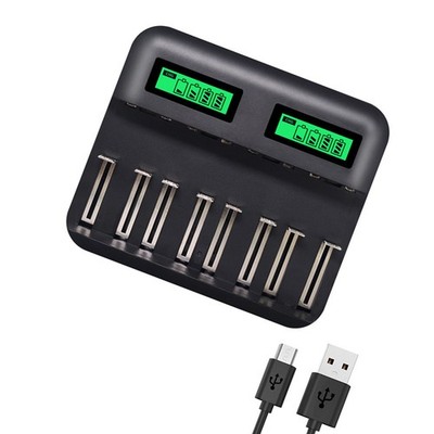 8 Slots Ladegerät Mit Digitalanzeige Usb Ladegeräte Batteriehalter Aa