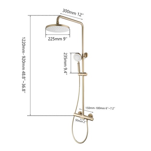 Bathroom Brushed Gold Wall Mount Shower Set Mixer 3-ways Mixer Valve Taps Kit - Picture 3 of 16