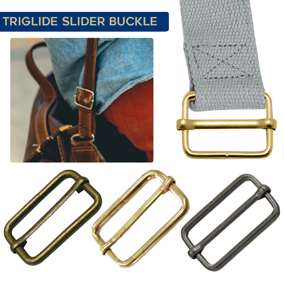 Metal Triglide Adjustable Slider Buckle 38mm Webbing For Bag